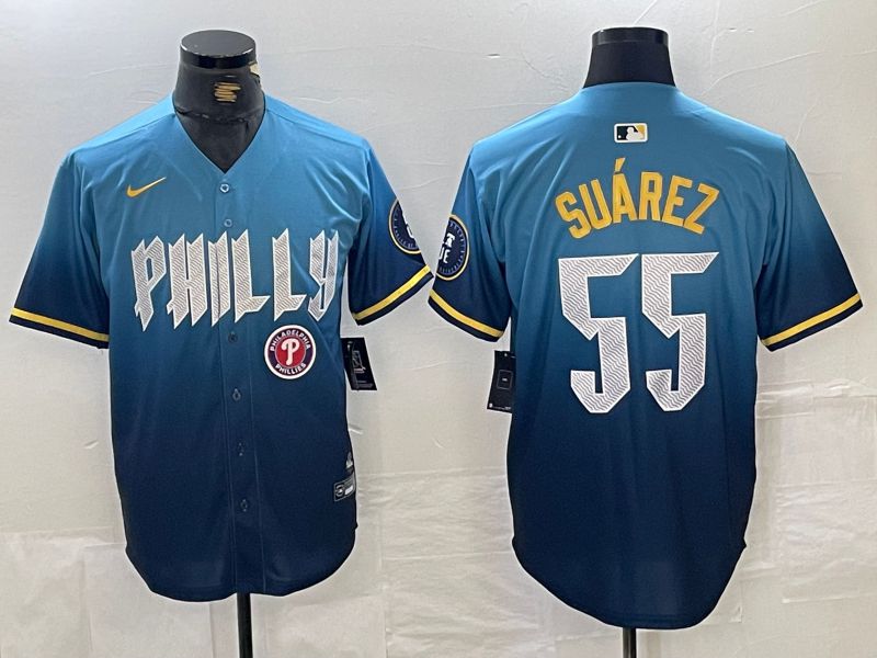 Men Philadelphia Phillies #55 Suarez Blue City Edition Nike 2024 MLB Jersey style 5->philadelphia phillies->MLB Jersey